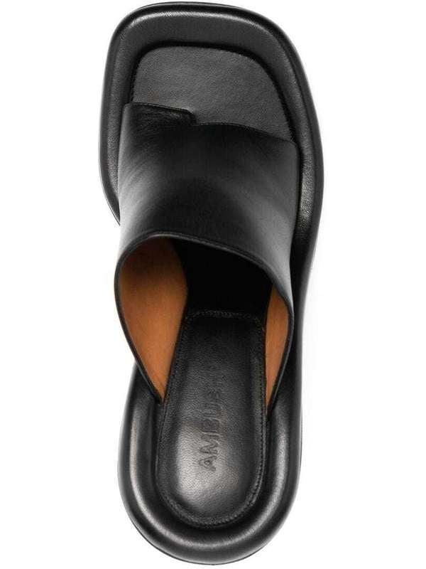 Square Toe Leather Sandal Heels