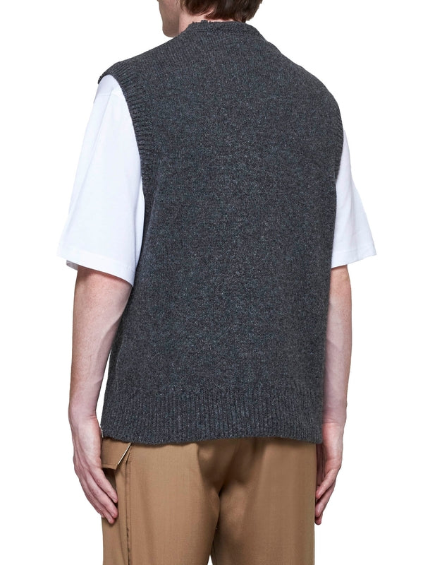 Vintage Effect Wool Knit Vest