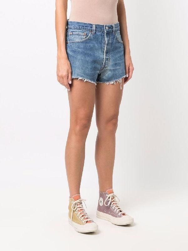 Low-Cut Flare Hem Denim Shorts