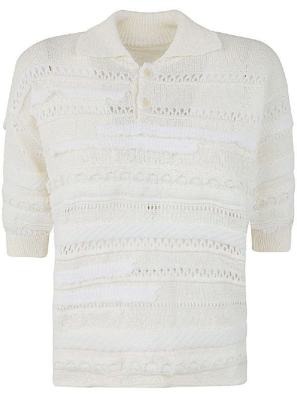 Crochet Stripe Polo Knit