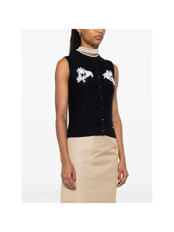 Flower Embellished Silk Cashmere Knit Vest