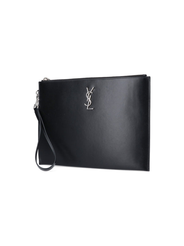 Cassandra Logo Leather Clutch Bag