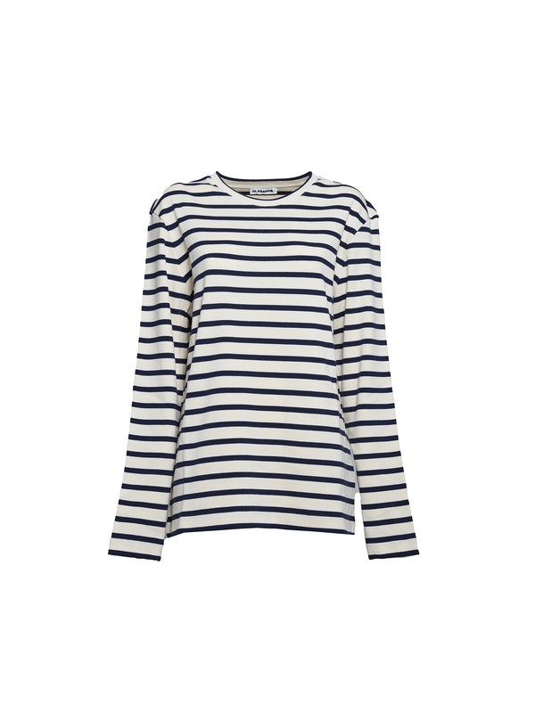 Stripe Cotton Crewneck Long Sleeve Top