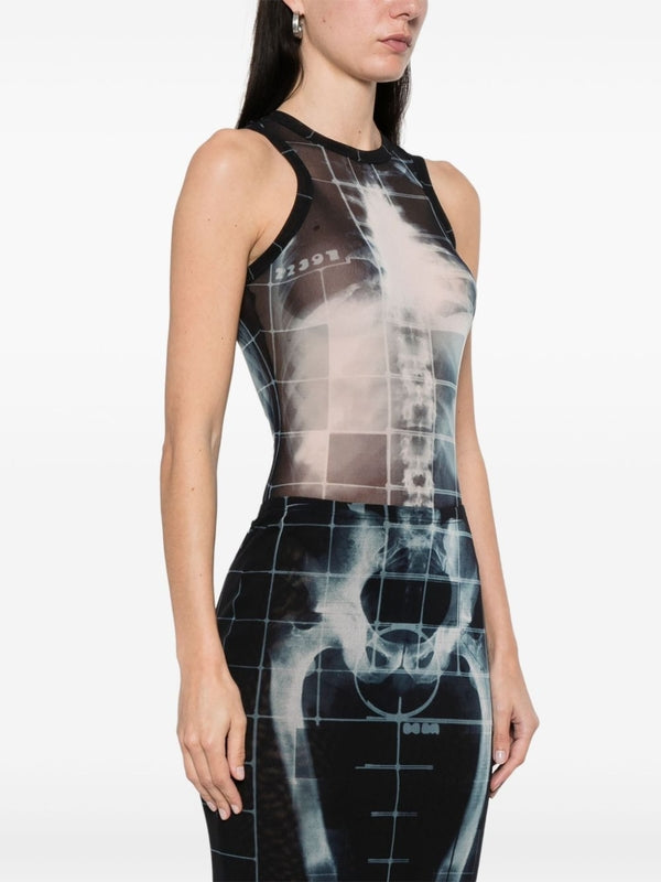 X-Ray Printing Semi Sheer Nylon Bodysuit