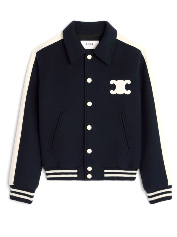 Triomphe Logo Patch Teddy Cashmere Bomber Jacket