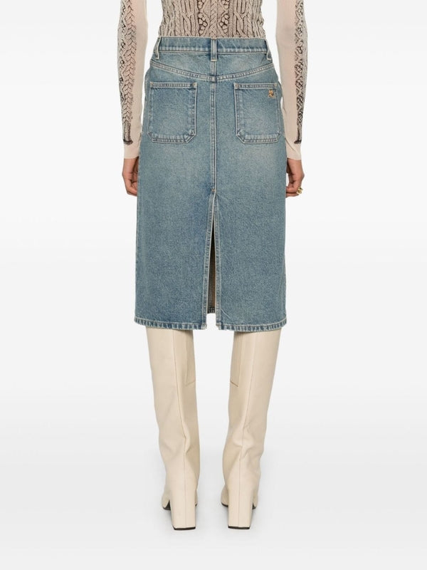 Back Logo Denim Midi Skirt