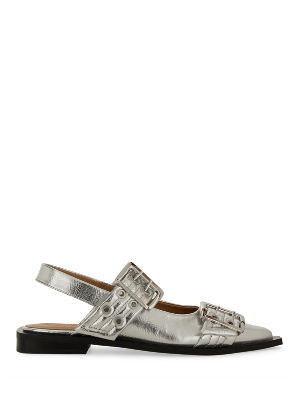 Buckle Metallic Flat Shoes