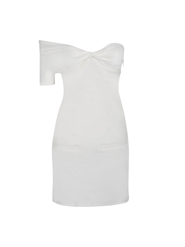 One-Shoulder Wool Blend Mini Dress