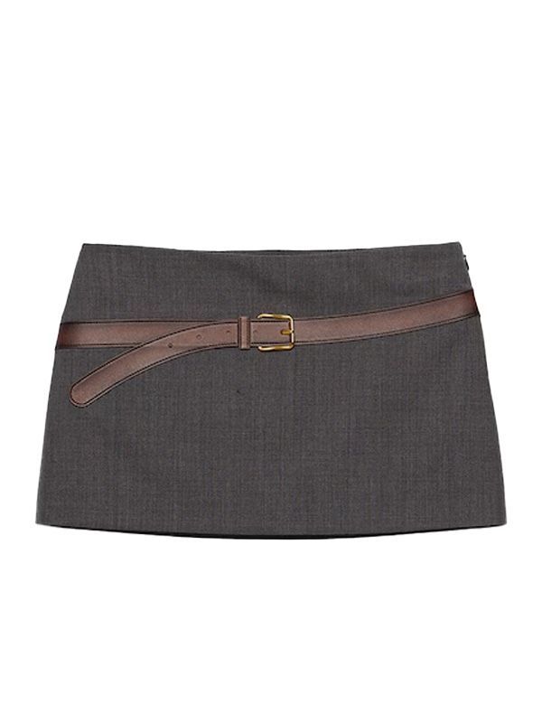 Belt Detail Wool Blend Mini Skirt