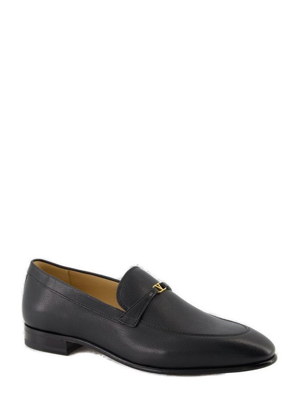 V Logo Decorated Calfskin Loafers