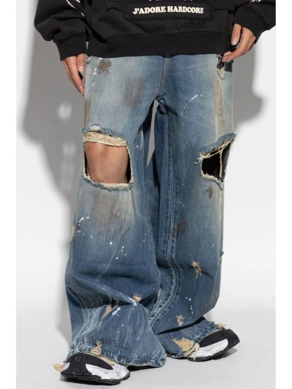 Wide Distressed Denim Pants