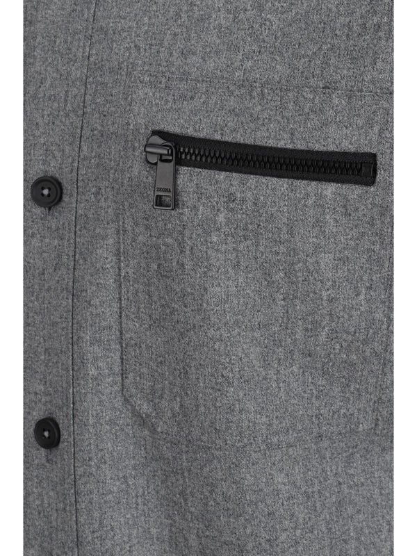 Zip-up Pocket Wool Shirt