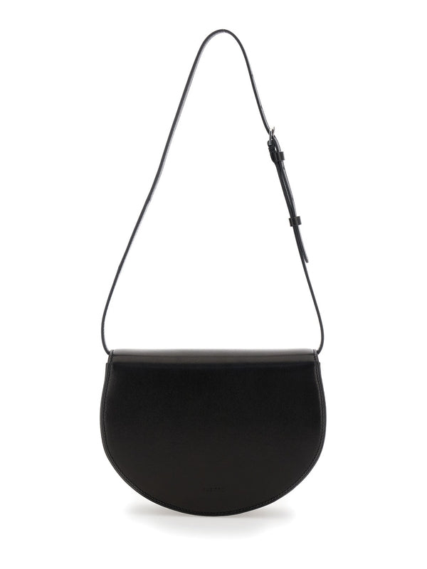 'Canteen' Black Shoulder Bag with Adjustable Shoulder Strap in Leather Woman Crossbody & Shoulder Bags