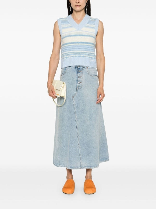 GANNI - Stripe Wool Blend Knit Vest - Jente