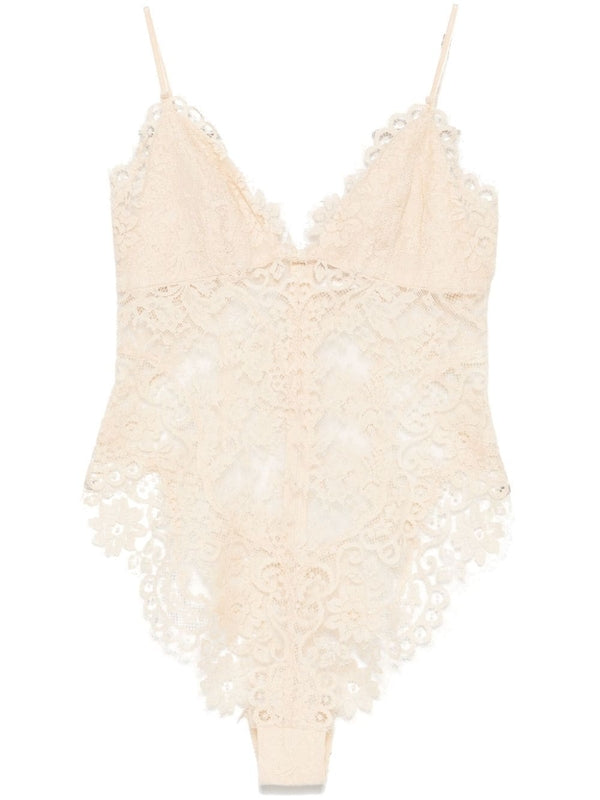 Lace Detail Semi-Sheer Bodysuit