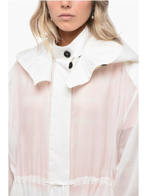 White Silk Nylon Hooded Coat