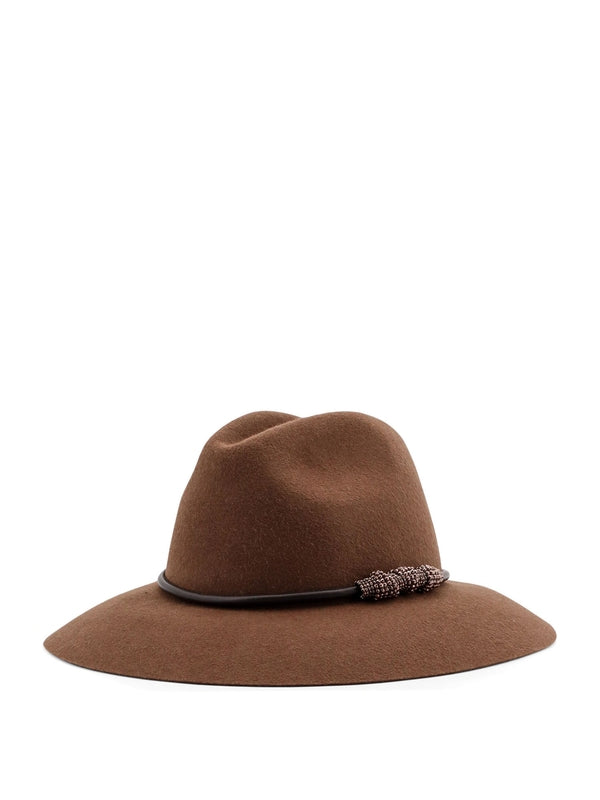 Monili Leather Detail Fedora Hat