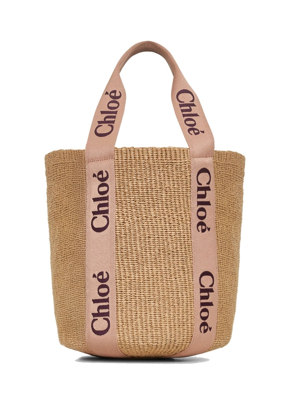 WOODY Raffia Logo Tote Bag