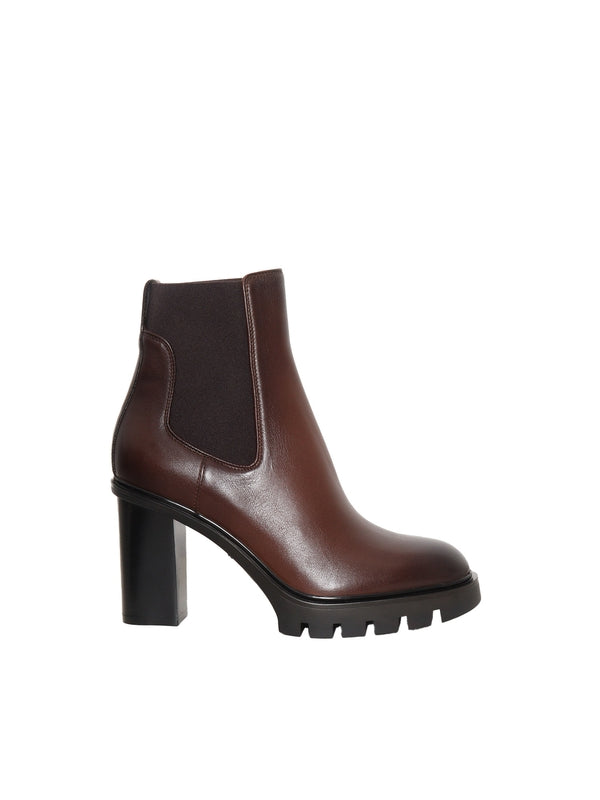 Round Toe Leather Ankle Boots