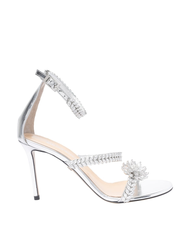 Flower Crystal Embellished Sandal Heels