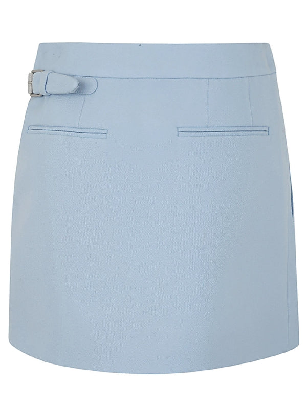 High Waist Belted Asymmetric Wool Mini
  Skirt