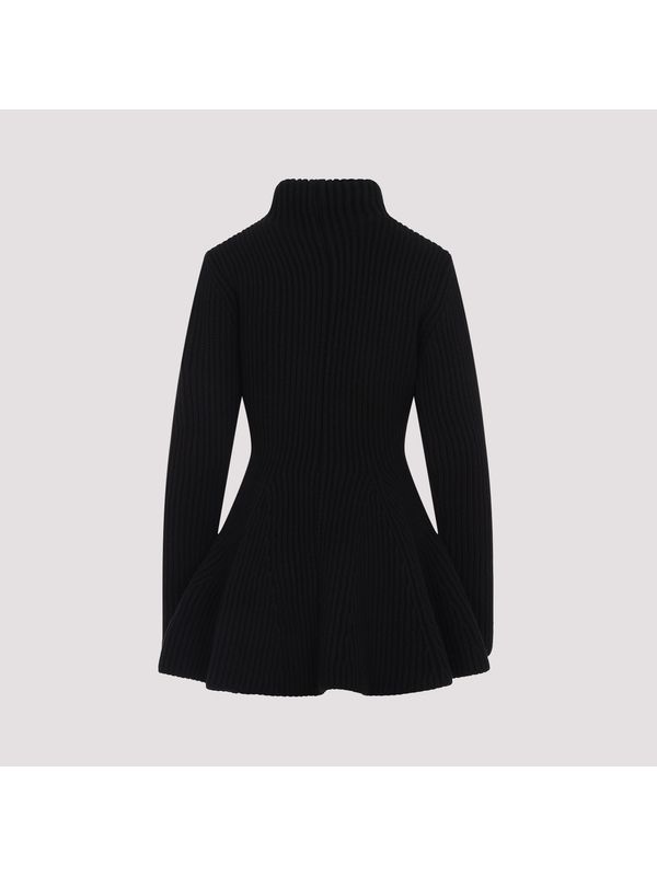 High-Neck Peplum Wool Cashmere Zip-Up Cardigan