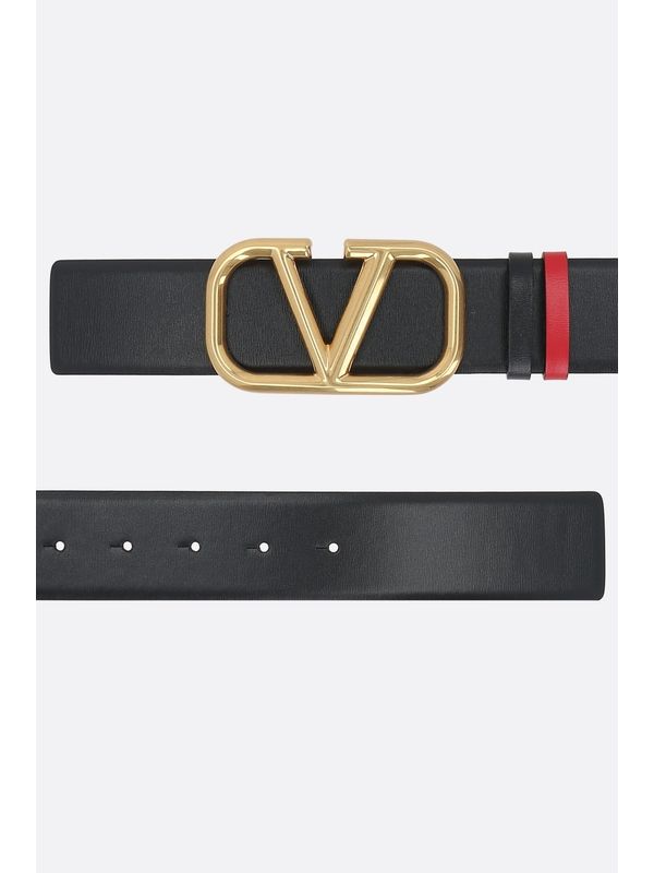 V Logo Reversible Leather Belt