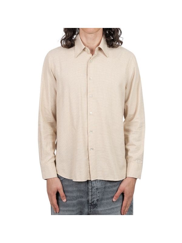 Beige Check Pattern Cotton Wool Shirt