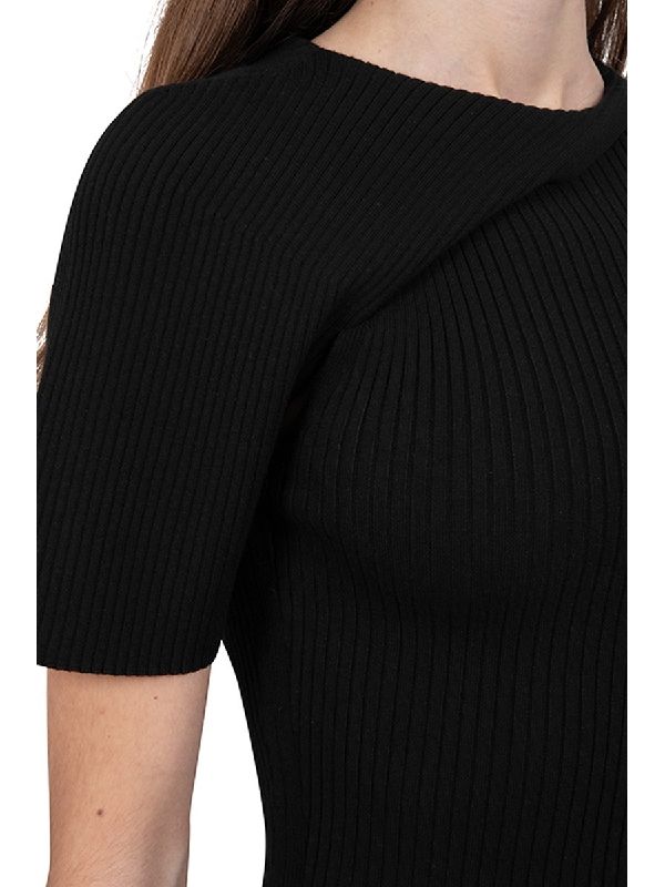 Asymmetric One Shoulder Wave Rib Logo
  Knit