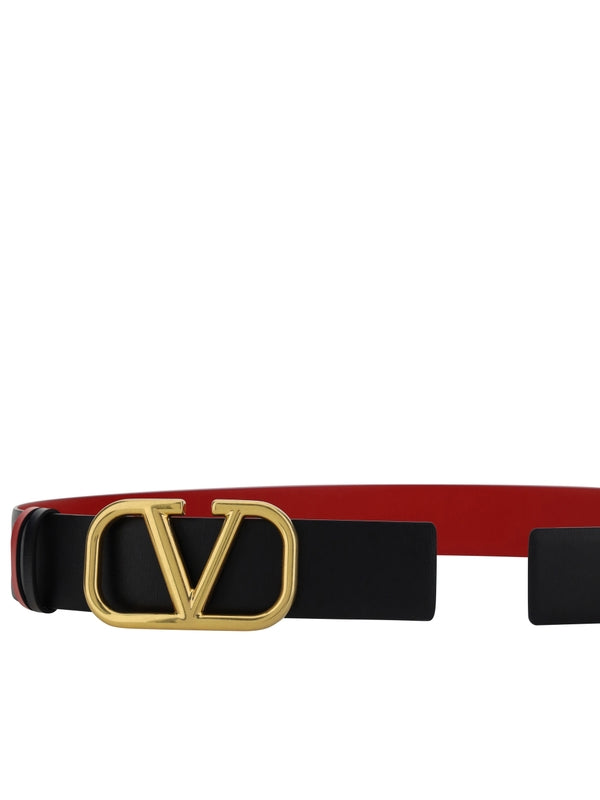 V Logo Leather Reversible Belt