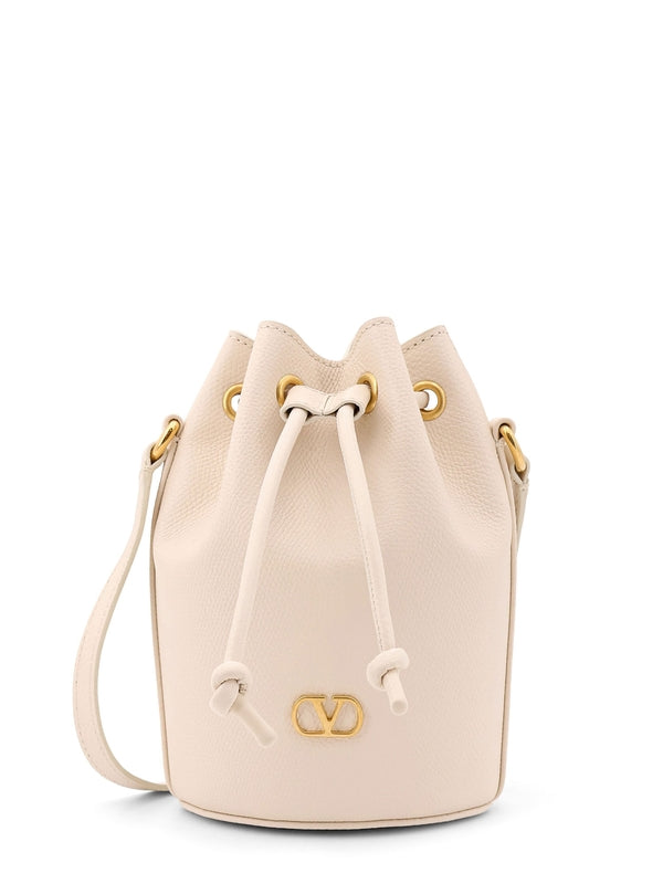 V Logo Leather Bucket Bag