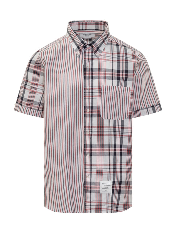 Stripe Check Mix Cotton Short Sleeve Shirt