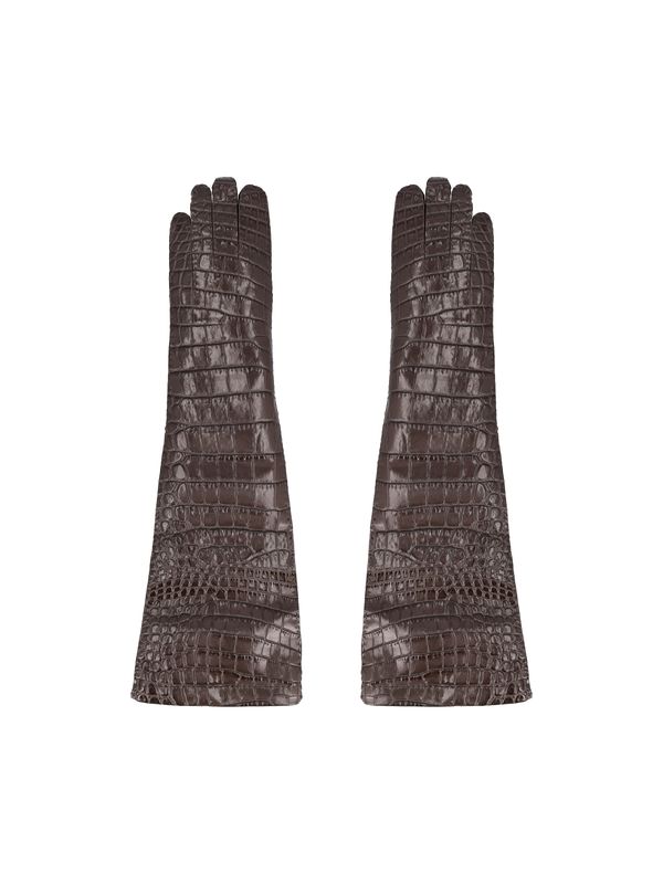 Croc-effect Leather Gloves