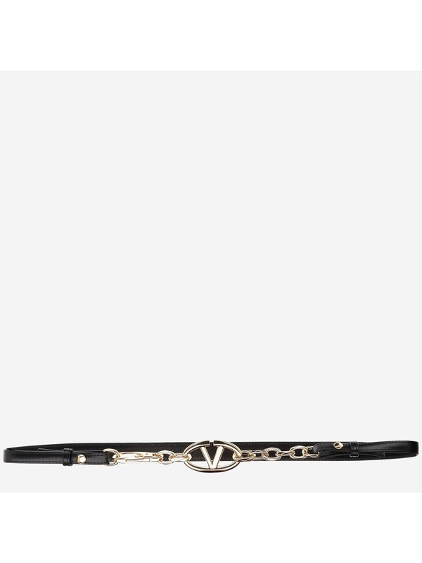 V Logo Buckle Leather Belt