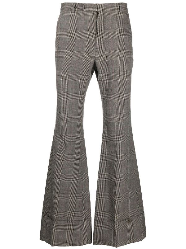 Check Wool Linen Flare Pants