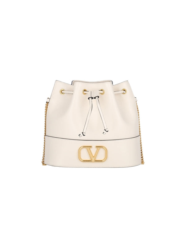 V Logo Leather Bucket Bag