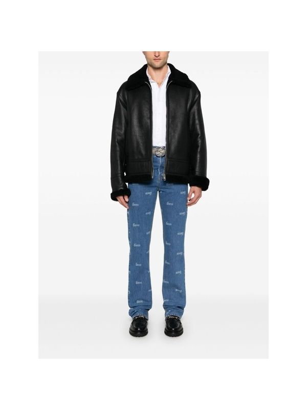 Back Logo Deboss Shearling Lambskin Jacket