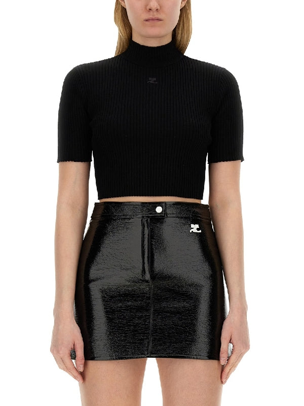 Logo Embroidery Mockneck Crop Top