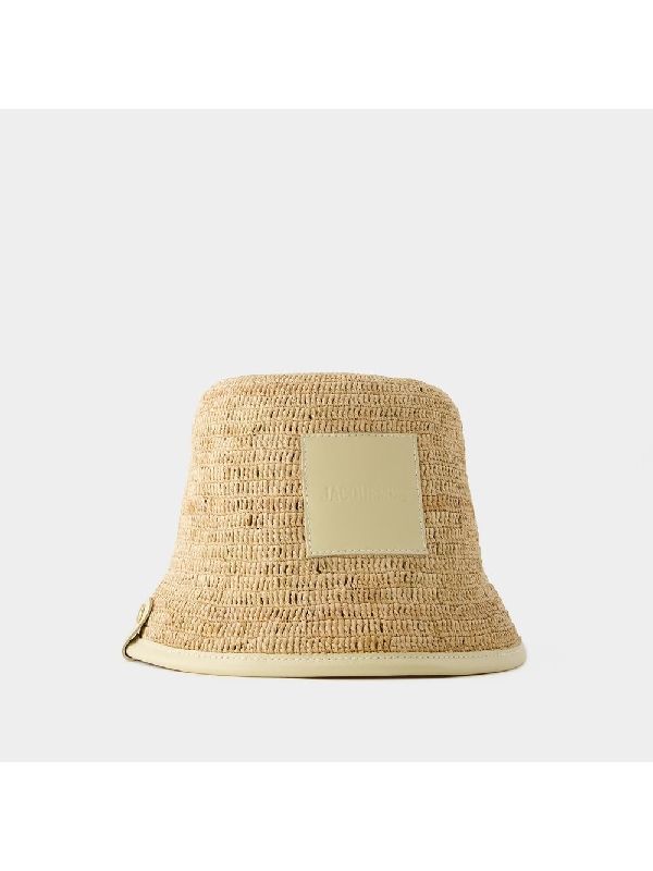 Bob Soli Logo Patch Raffia Bucket Hat