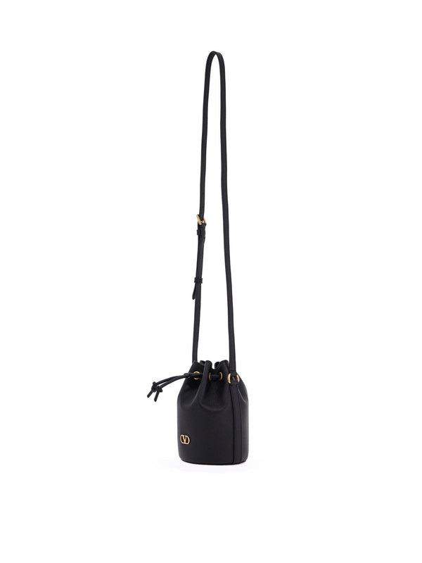 V Logo Leather Mini Bucket Bag